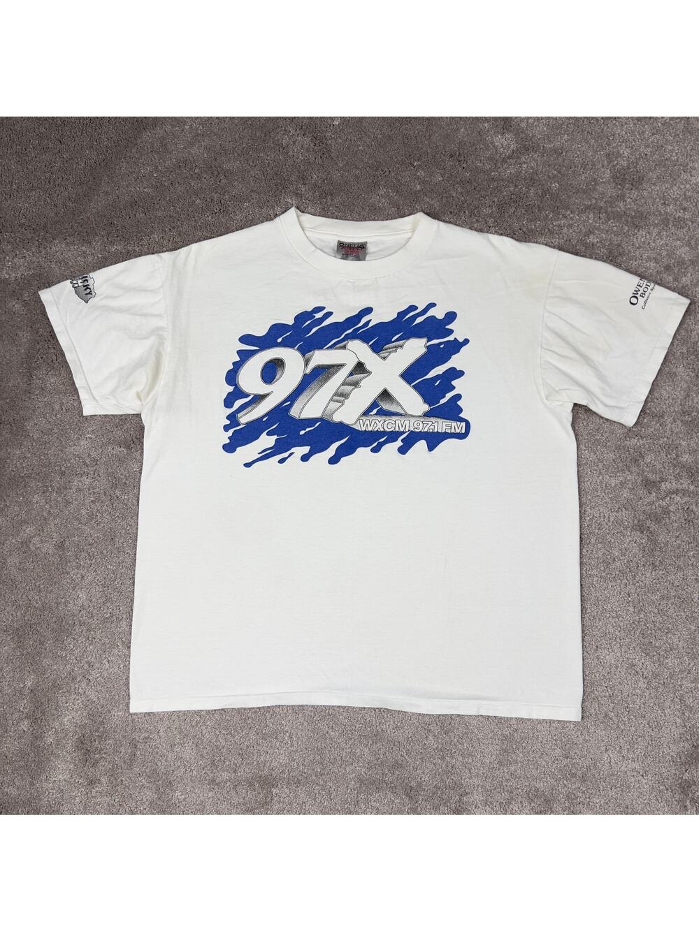 Oneita 97X WXCM 97.1 FM Radio Station Size L White Graphic Tee 90s Vintage